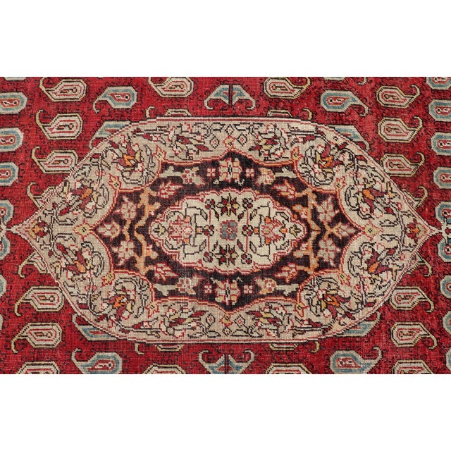Antique Turkish Rug With Rich Crimson, Sky Blue, and Ivory Accents 5'10 X 8'2 For Sale - Image 11 of 15