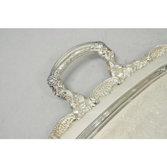 Victorian Vintage Oneida Victorian Silver Plated Etched Butlers Serving Platter Bar Tray For Sale - Image 3 of 15