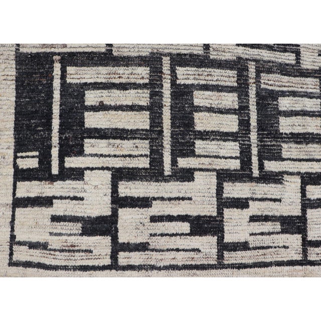 Sub-Geometric Afghan Abstract All-Over Modern Design in Ebony and Ivory 6'7 X 13'0 For Sale - Image 9 of 11