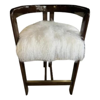 Interlude Burke Fur High Gloss Walnut Bar Counter Stool For Sale