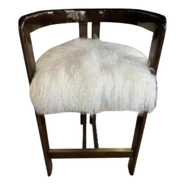 Interlude Burke Fur High Gloss Walnut Bar Counter Stool For Sale