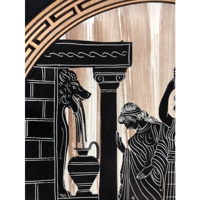 Beautiful decorative plate from Greece, circa mid-20th century, depicting scene of waterbearers gathering water from a...