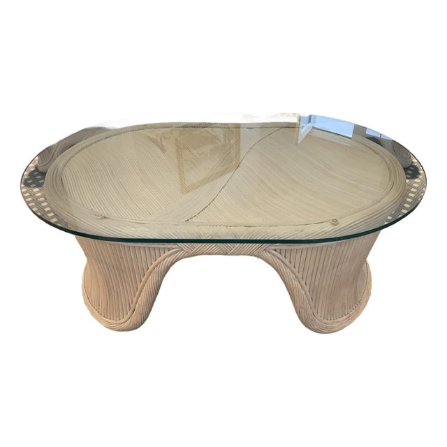 20th Century Bamboo Oval Glass Coffee Table For Sale