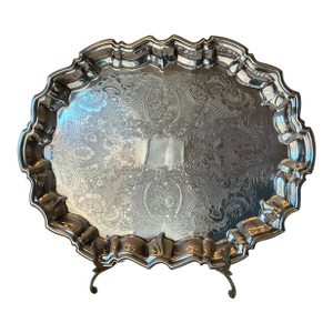 Vintage Leonard Silver Plate Footed Serving Tray With Ornate Floral Engraving