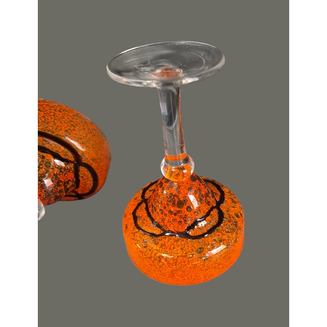 Late 20th Century Pair of Hand Blown Art Glass Orange Margarita Glasses For Sale - Image 4 of 8