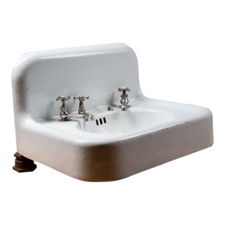 Early 20th Century Kohler Porcelain Enameled Cast Iron Three Tap Sink For Sale