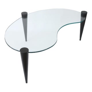 Mid Century Modern Kidney Shaped Glass Coffee Table With Cone Legs For Sale