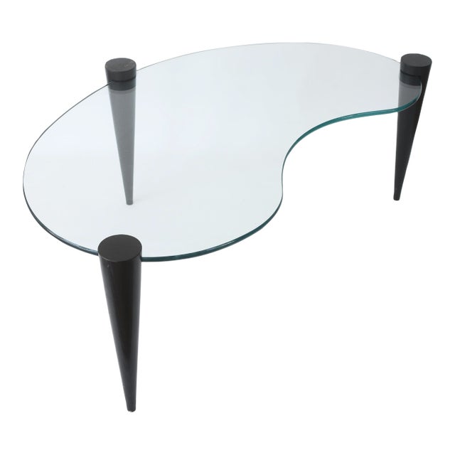 Mid Century Modern Kidney Shaped Glass Coffee Table With Cone Legs For Sale