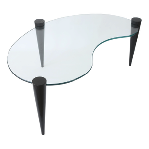 Mid Century Modern Kidney Shaped Glass Coffee Table With Cone Legs