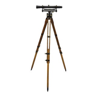Antique Keuffel & Esser Co 141547 Surveyors Compass in Case W Wooden Tripod Base For Sale