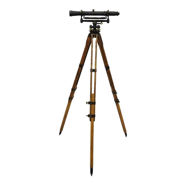 Antique Keuffel & Esser Co 141547 Surveyors Compass in Case W Wooden Tripod Base For Sale