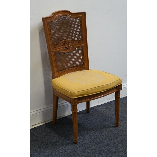 Mediterranean Henredon Furniture Walnut Italian Mediterranean Cane Back Dining Side Chair For Sale - Image 3 of 10