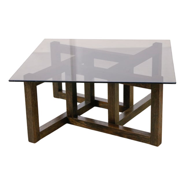 Italian Wooden and Smoked Glass Coffee Table, 1960s For Sale