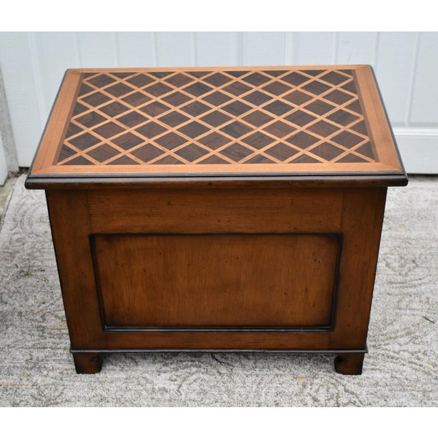 1960s Wood Accent Chest Nightstand French Louis XIII Style Small 3 Drawer Parquet Top For Sale - Image 5 of 12