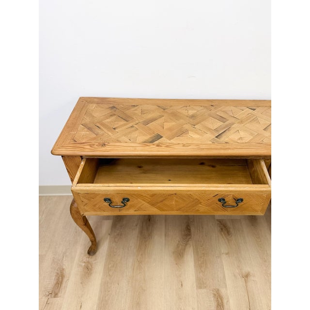 Solid Pine Console Table With Inlay Top and Drawers Organic Modern Studio Craft For Sale - Image 15 of 17