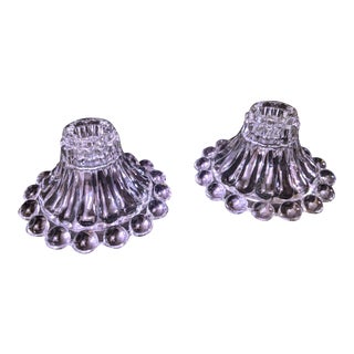 Vintage Berwick Burple Boopie Anchor Hocking Clear Depression Glass Candle Holders - A Pair For Sale