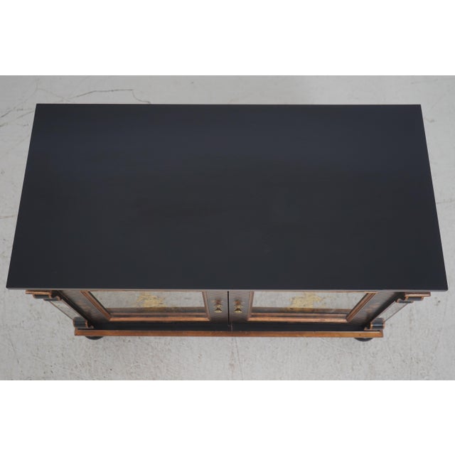 Black Vintage Chinoiserie Decorator Eglomise 2 Door Cabinet For Sale - Image 8 of 12