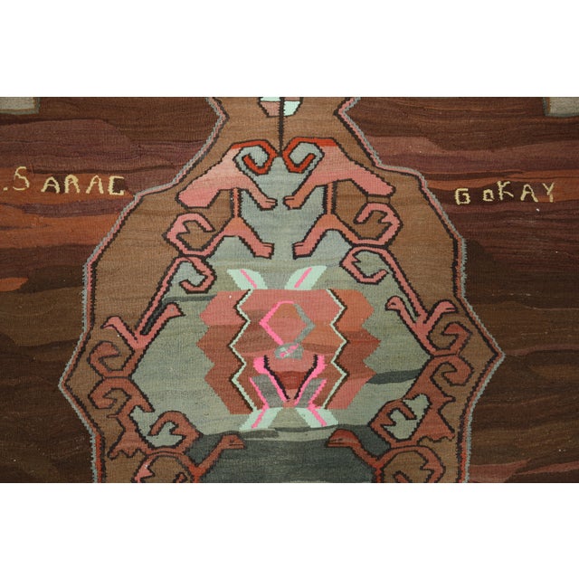 1970s Vintage Turkish Oushak Handmade Wool Cotton Brown Area Rug For Sale - Image 9 of 11