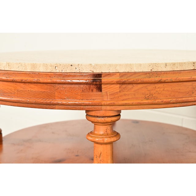 Baker Furniture Italian Provincial Pine and Travertine Top Tea Table or Center Table For Sale In South Bend - Image 6 of 12