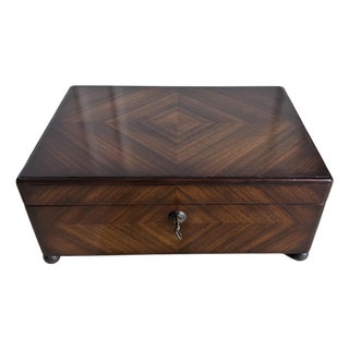 Theodore Alexander Diamond-Matched Walnut Veneer and Solid Walnut Jewelry Box, Valet Box or Document Chest With Keys For Sale