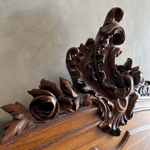 Brown Antique Walnut Louis XV Style Full Size Bed With Metal Rails For Sale - Image 8 of 10