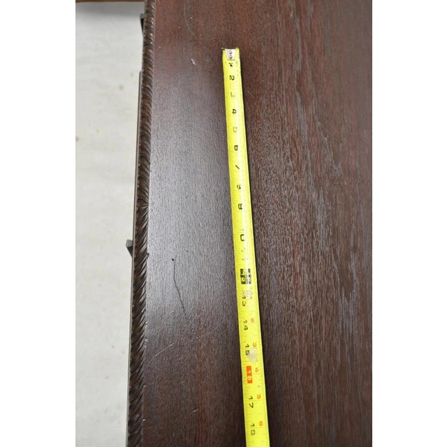 Antique Jacobean William and Mary Greek Key Carved Mahogany 3 Drawer Desk For Sale - Image 9 of 12