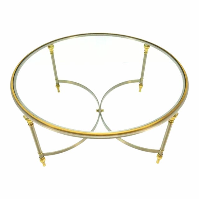 Mid-Century Modern 1960s Exquisite Italian Mid Century Modern Round Chrome Brass Glass Top Coffee Table For Sale - Image 3 of 8