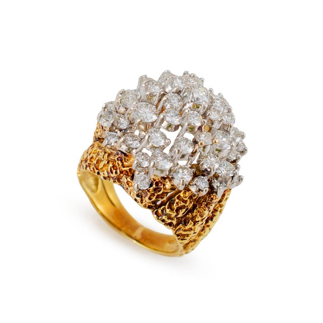 Gender: Ladies Metal Type: 18K Yellow Gold & 900 Platinum Ring Size: 6 Width: 20.15 mm tapering to 19.55 mm Thick: 4.10 mm...