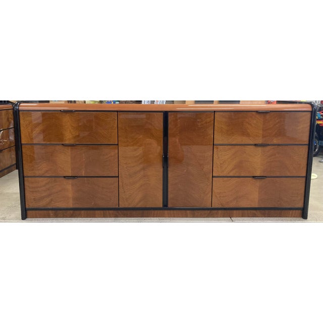 Vintage 1980s Deco Revival Alf Italia Mahogany Burl Wood & Black Lacquer 4-Piece Bedroom Set - Eastern King For Sale - Image 10 of 17