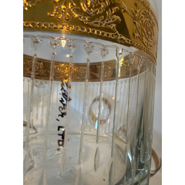 Vintage Culver Tyrol Gold Filigree Glass Decanter & 5 Stemmed Wine Glasses Set For Sale - Image 12 of 12