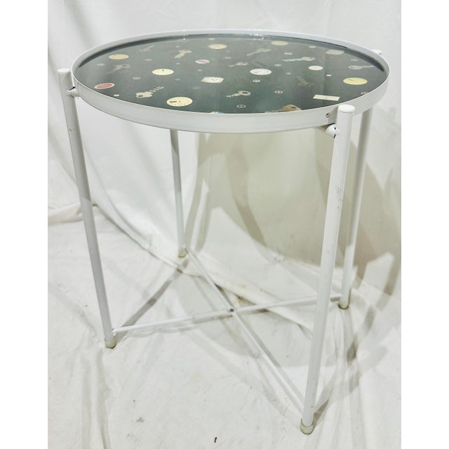 Horological Assemblage Side Table — Vintage Watch Faces & Keys in Resin For Sale In Raleigh - Image 6 of 6