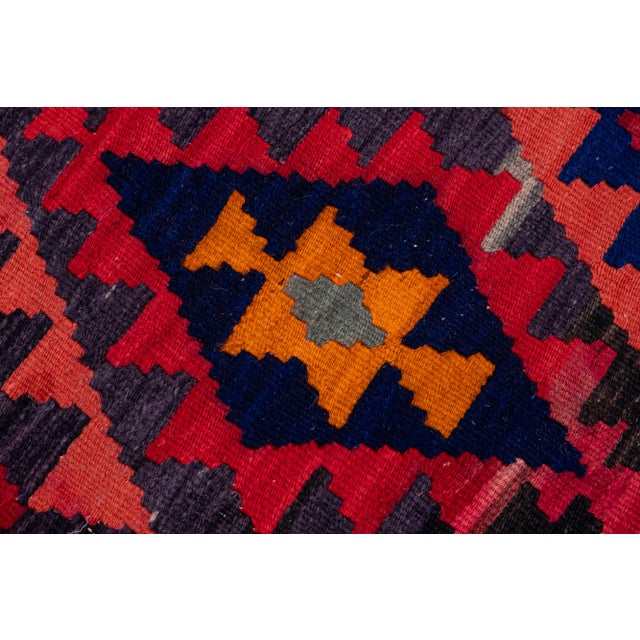 Vintage Kilim Handmade Flatweave Multicolor Geometric Wool Runner 3' 3'' X 10' 10'' For Sale - Image 10 of 11