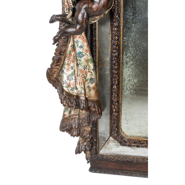 Late 18th Century Italian Venetian Hand Carved Wood Mirror W/ Putti & Drapery For Sale In Los Angeles - Image 6 of 11
