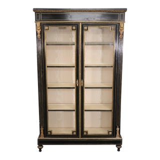 Ebonized Bronze Mounted French Louis XVI Two Door Bookcase China Cabinet For Sale