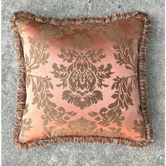 Vintage Fortuny Jaquard With Caterpillar Fringe Pillow For Sale In West Palm - Image 6 of 16
