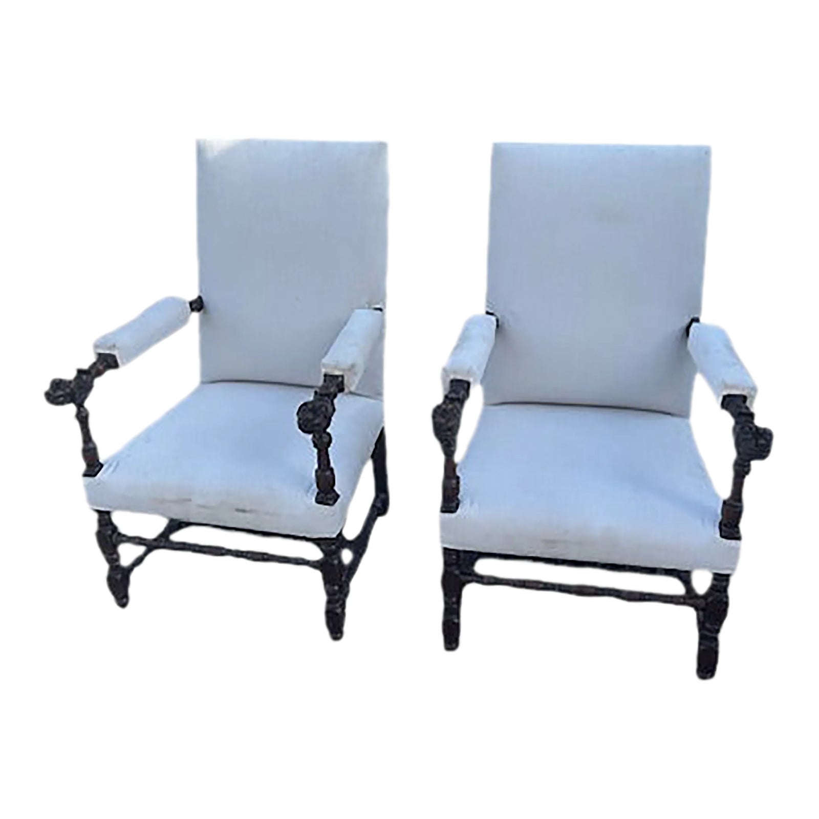 19th Century Pair of French Carved Walnut Arm Chairs | Chairish