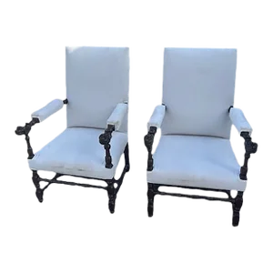 19th Century Pair of French Carved Walnut Arm Chairs