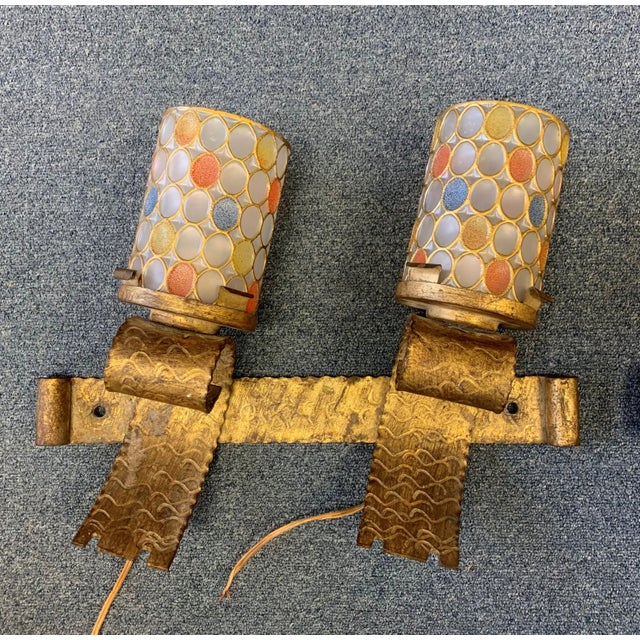 Mid-Century Modern Mid 20th Century Spanish Brutalist Gilt Iron Electric Wall Sconces - a Pair For Sale - Image 3 of 11