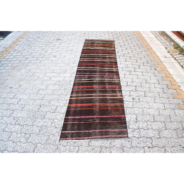 1960s Turkish Handmade Stripe Kilim Runner Rug For Sale - Image 11 of 11