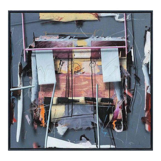 20th Century Pink, Black, Yellow, and Gray Abstract Painting by Richard Johnson For Sale