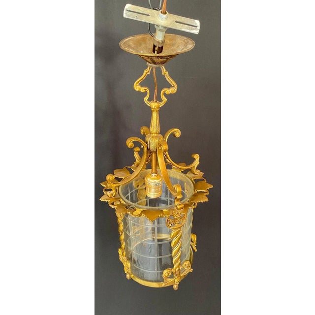 Traditional Spanish Neoclassical Revival Style Figural Gilt Iron Lantern or Pendant For Sale - Image 3 of 10