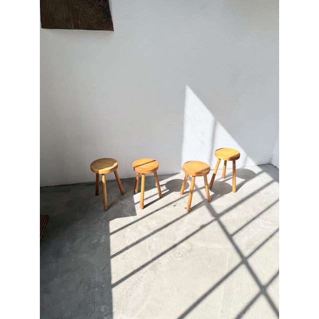 Brown Tripod Stools in Gilded Oak, 1950s, Set of 4 For Sale - Image 8 of 18
