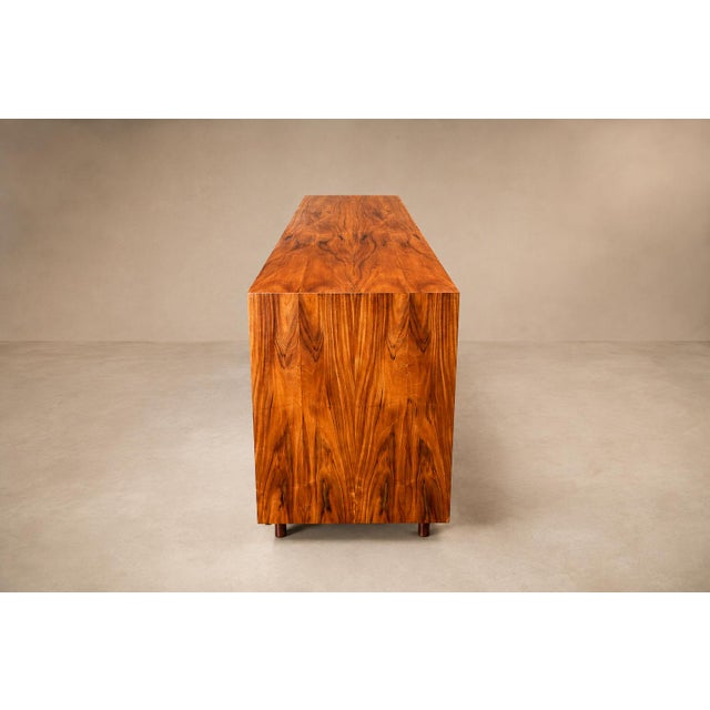 Brazilian Modern Four-Door, Four-Drawer Caviúna Credenza With Drop-Front Bar, 1950s, Brazil For Sale - Image 16 of 18