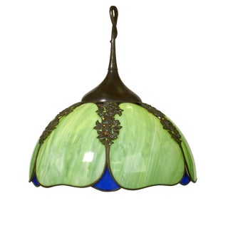 Mid-Century Modern Green Slag Glass Four Cluster Pendant For Sale