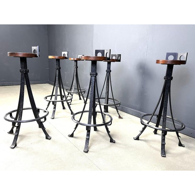 Vintage Brutalist Wrought Iron Bar Stools, 1970s, Set of 6 For Sale - Image 14 of 17
