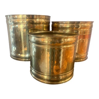 Vintage Bristol Brass & Copper Graduated Brass Planters – Set of 3, Made in Usa For Sale