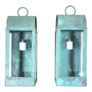 Pair of Custom Hand-Crafted Solid Copper Wall Lanterns -17”x 6”25 Wide X 7”deep For Sale