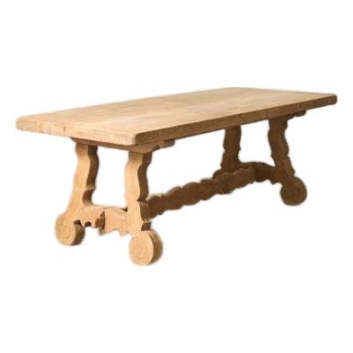 Spanish Splayed Leg Bleached Oak Trestle Dining Table (C. 1900) For Sale