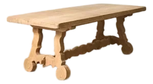 Spanish Splayed Leg Bleached Oak Trestle Dining Table (C. 1900)
