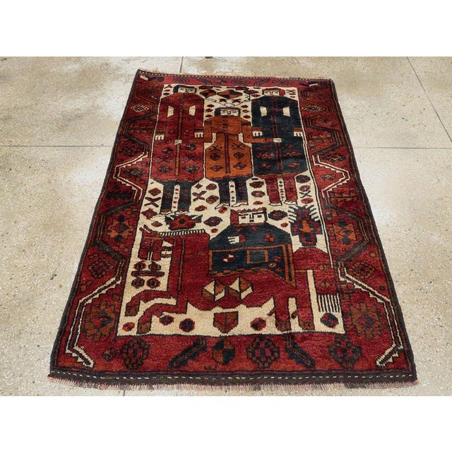 Tribal Tribal Mid-20th Century Handmade Persian Bakhtiari Pictorial Accent Rug For Sale - Image 3 of 10
